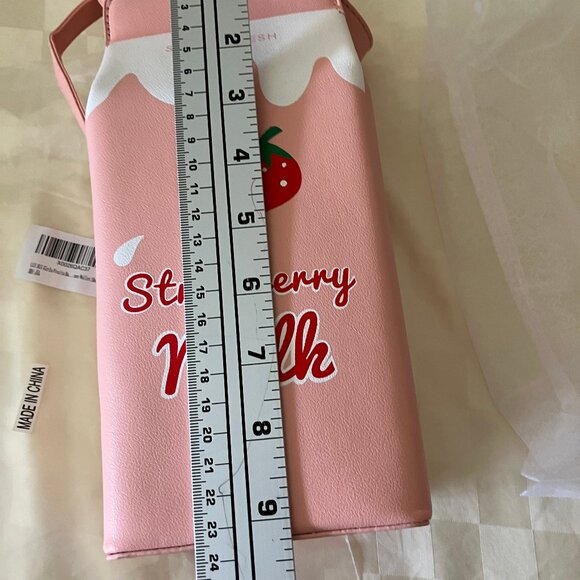 LUI SUI Girl's Fruits one Wallet Shoulder Pink Bag Strawberry Milk Size 4x10x3,5 - Picture 6 of 13